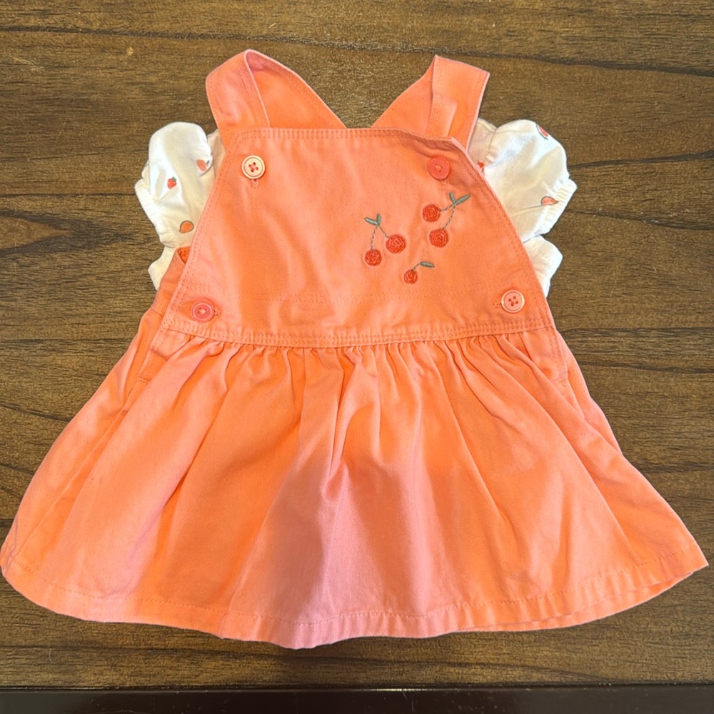 Carters Baby girls pink dress w/ white fruit pattern shirt 0-3 months